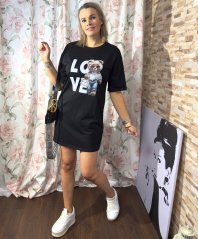 Černé bavlněné šaty s medvídkem LOVE TEDDY