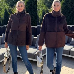 Čokoládově hnědá kombinovaná oboustranná bunda VELVETTA