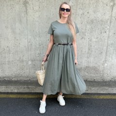 Khaki dlouhé kombinované šaty s páskem ESSENCES
