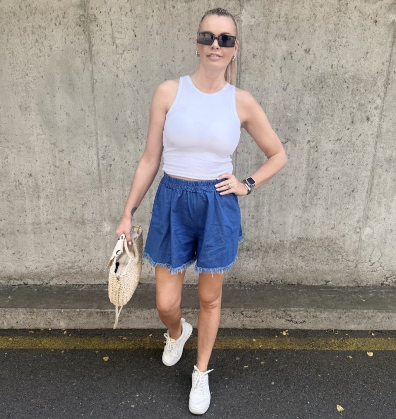 Modré džínové kraťasy FRINGE DENIM