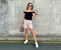 Béžové elegantní elastické kraťasy s páskem KAIDEN