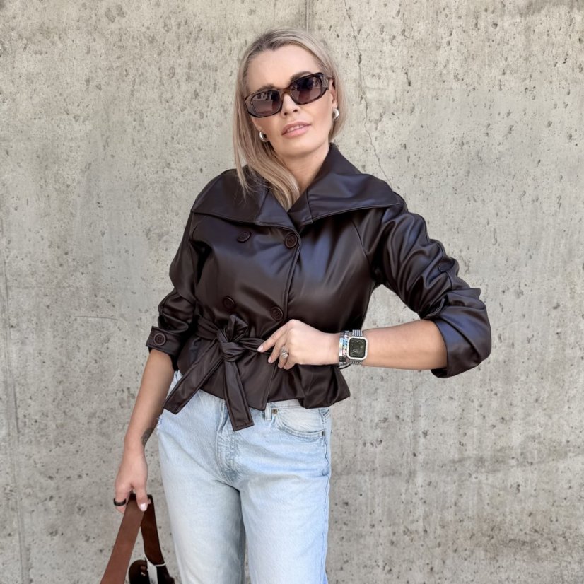 Čokoládově hnědý koženkový trendy kabátek LUX CELINA