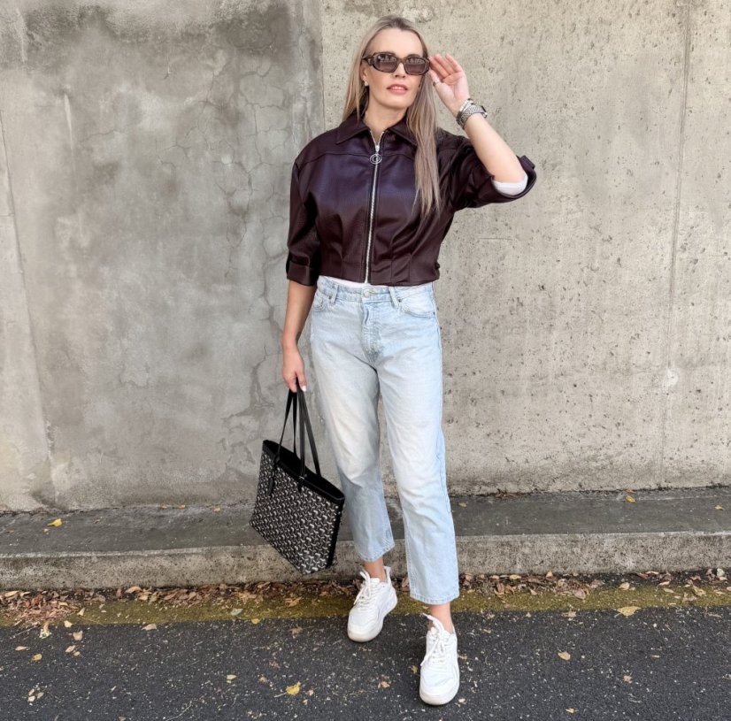Burgundy červená koženková trendy bunda LUX BROOKLYN