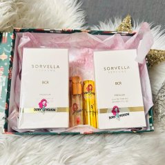 Dárková sada 2x PARFÉM BCR - BACCARAT DORY - 50 ml + BACCARAT Prémiový parfém do kabelky 10 ml + Mandlový olejíček na rty se zlatem Qoiden