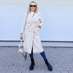 Světle béžový delší flaušový kabát FEMME
