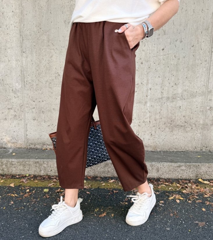 Čokoládově hnědé trendy barrelové kalhoty METFISS