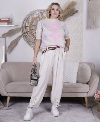 Světle béžové balónové kalhoty s páskem BOHEME