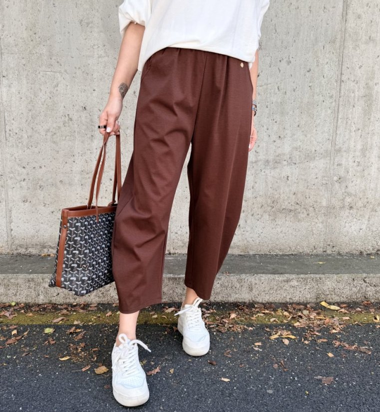 Čokoládově hnědé trendy barrelové kalhoty METFISS