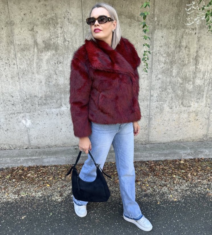 Burgundy červený krátký kožich GLAM FUR