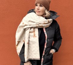 Hnědo-krémová oboustranná maxi šála HERITAGE