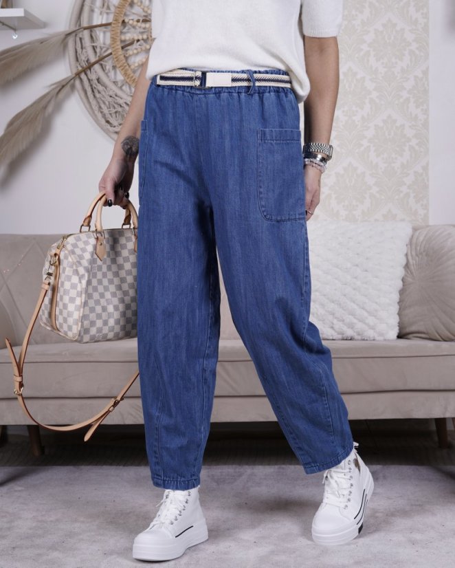 Džínové kalhoty s páskem POCKET DENIM