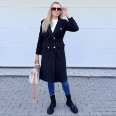 Černý delší flaušový kabát FEMME