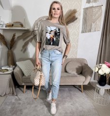 Mokka hnědé stylové tričko s potiskem GRAND LADY