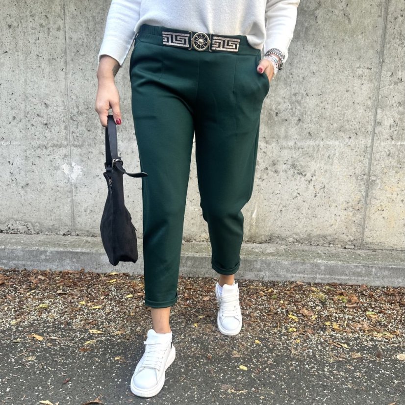 Smaragdově zelené kalhoty z máslového materiálu VERSON