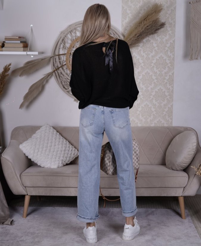 Černý svetřík netopýřího střihu s mašlí na zádech BELLA BOW