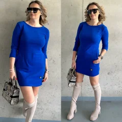 Královsky modré teplejší basic šaty FASHION