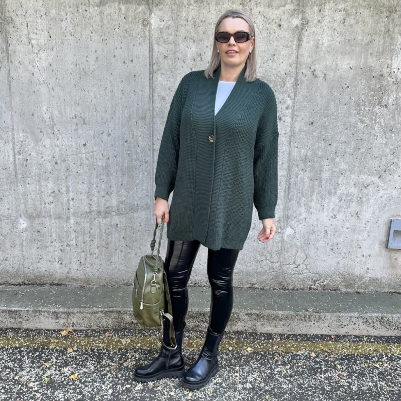 Smaragdově zelený kardigan s knoflíkem LEONES