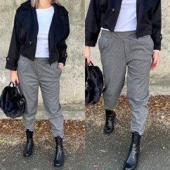 Šedé tvídové teplejší kalhoty TWEEDY