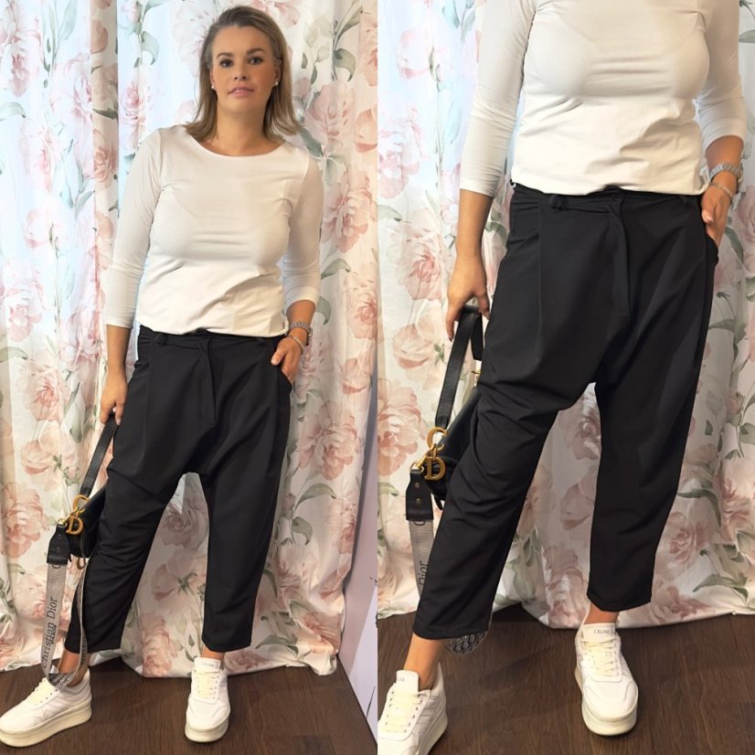 Černé elegantní kalhoty se sníženým sedem PERFECT