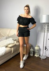 Černá lněná souprava kraťasy a top CLEO
