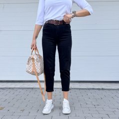 Černé džíny MOM FIT s hnědým širokým páskem CARLIE