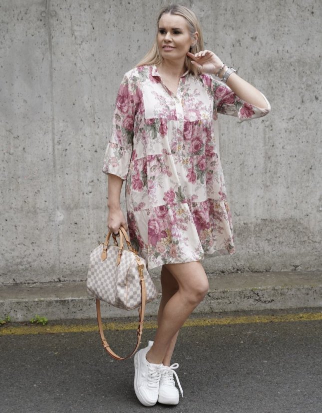 Krémové boho šaty s bordó květy BOHO BLOOM