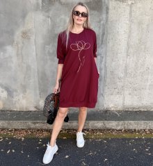 Burgundy červené bavlněné šaty s decentním potiskem DAHLIA