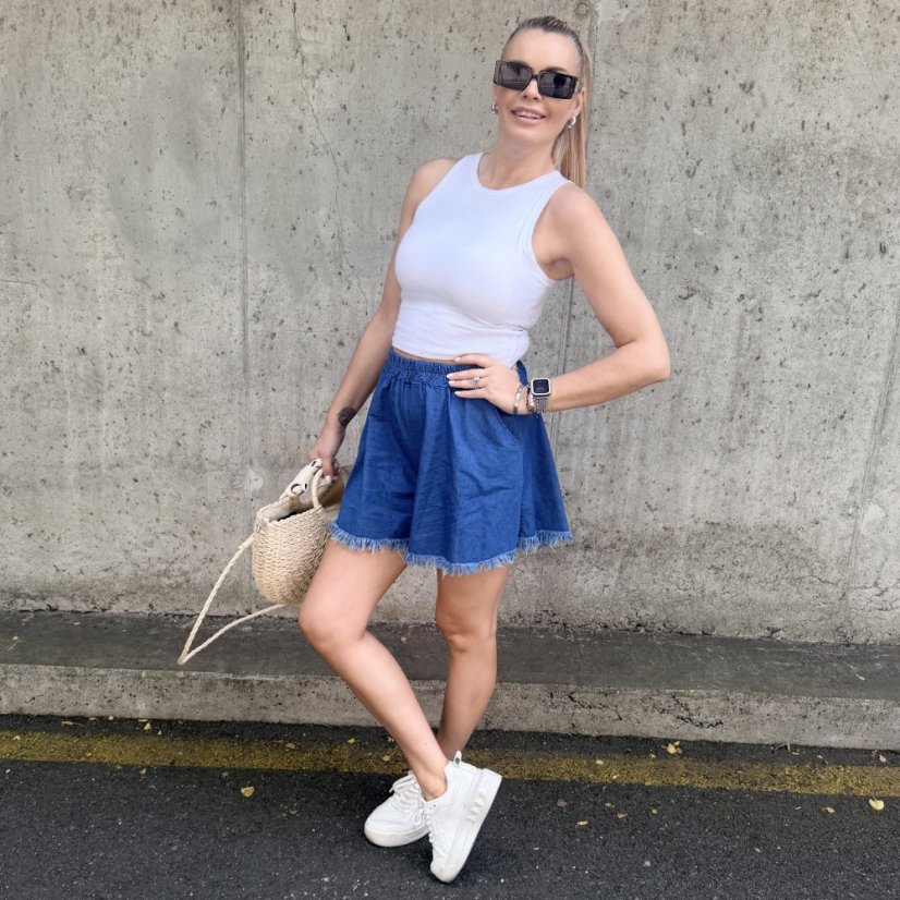 Modré džínové kraťasy FRINGE DENIM