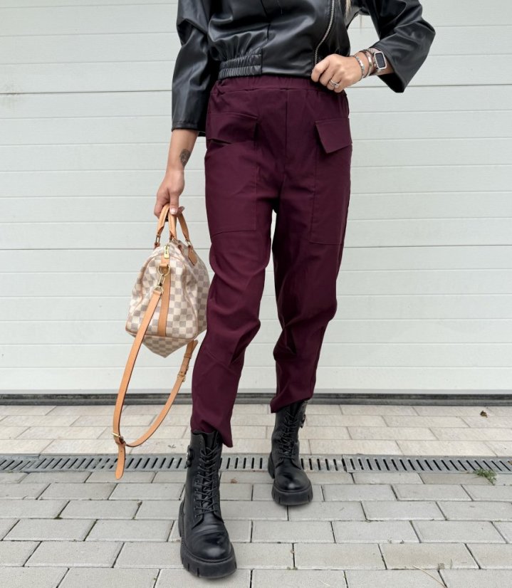 Burgundy červené elastické trendy kalhoty LUX ALORA
