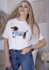 Bílé bavlněné tričko s potiskem BLUE RIBBON DOG