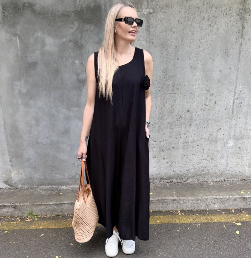 Černý vzdušný overal s broží BELLE ROSE