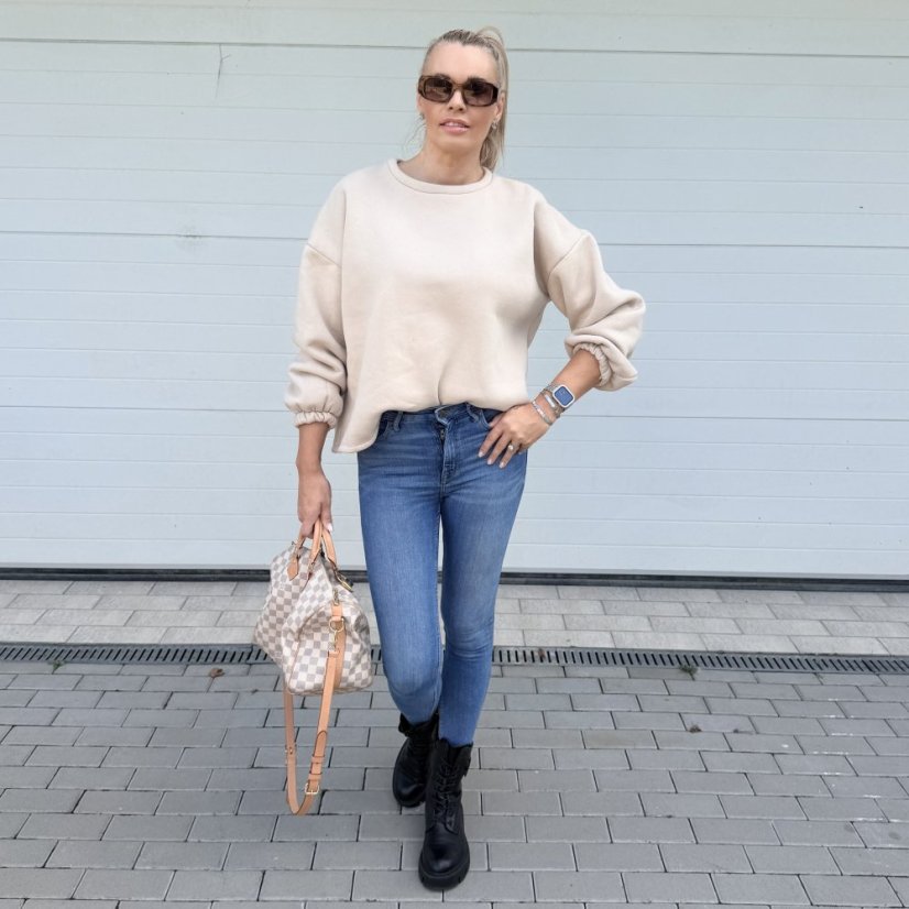 Béžová prémiová mikina s hnědým nápisem DOG MOM