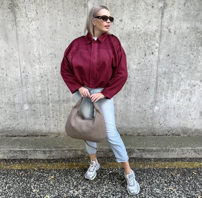 Burgundy červená stylová semišová bunda MILANO