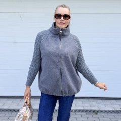 Šedá flaušová bunda s pletenými rukávy MIRELLA