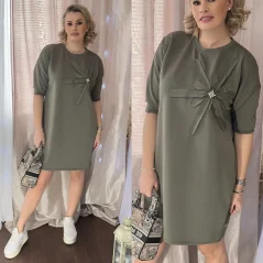 Khaki šaty s 3D kytkou NALIA