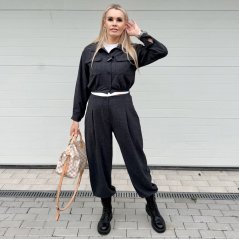 Antracitové šedá tvídová souprava kalhoty a bundička MARGOT