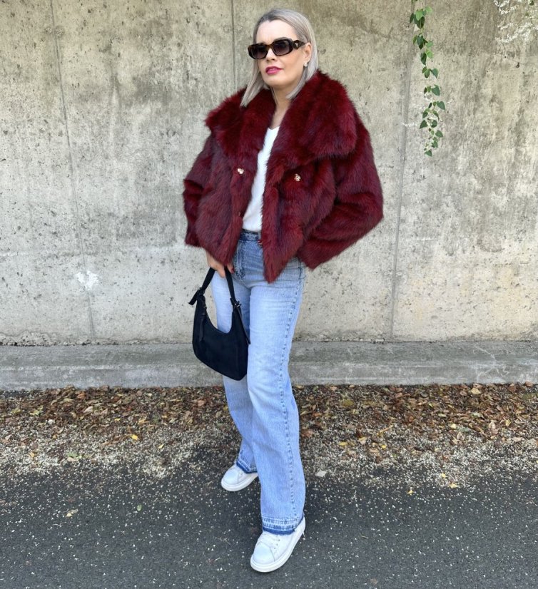 Burgundy červený krátký kožich GLAM FUR