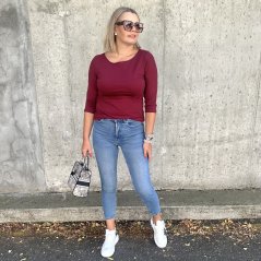 Burgundy červené basic tričko s 3/4 rukávem EDENA