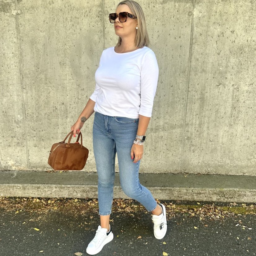 Bílé basic tričko s 3/4 rukávem EDENA