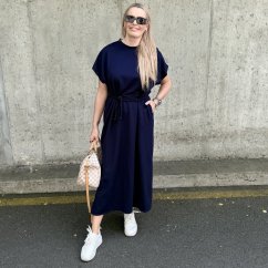 Tmavě modré dlouhé basic maxi šaty s pleteným páskem SOLEA