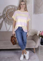 Žluto-růžové oversize tričko z máslového materiálu STRIPES