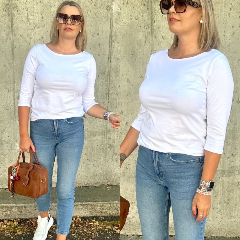 Bílé basic tričko s 3/4 rukávem EDENA