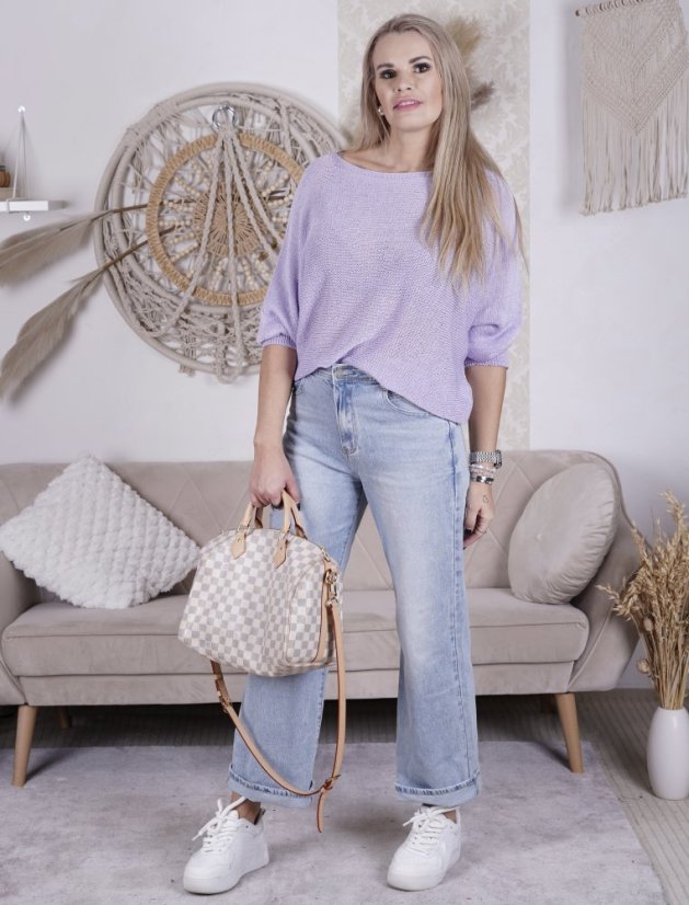 Světle fialkový svetřík netopýřího střihu s mašlí na zádech BELLA BOW