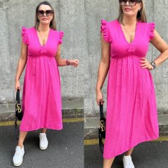 Fuchsiově růžové dlouhé mušelínové šaty TENESSEE