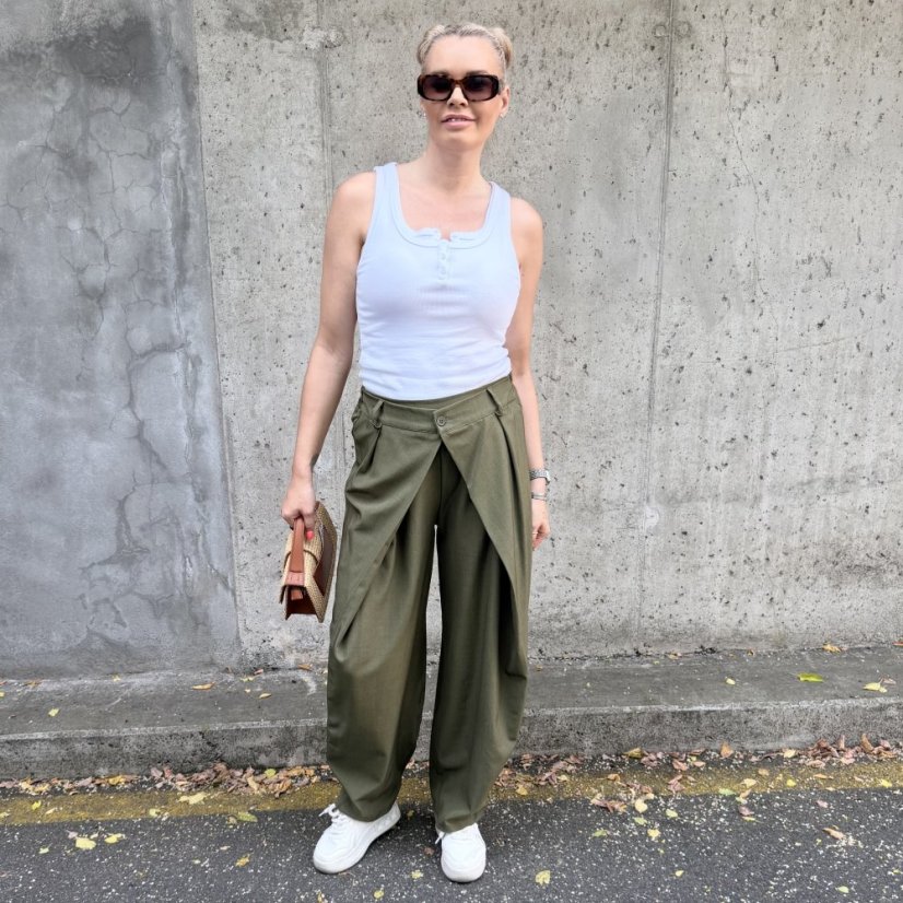 Khaki trendy kalhoty s překladem ELYSIA