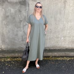 Khaki dlouhé basic bavlněné šaty SUNDAY