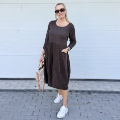 Čokoládově hnědé cordové kombinované šaty tulipánového střihu CANNES