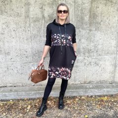 Černé plyšové kombinované šaty VAZZURA BLOSSOM