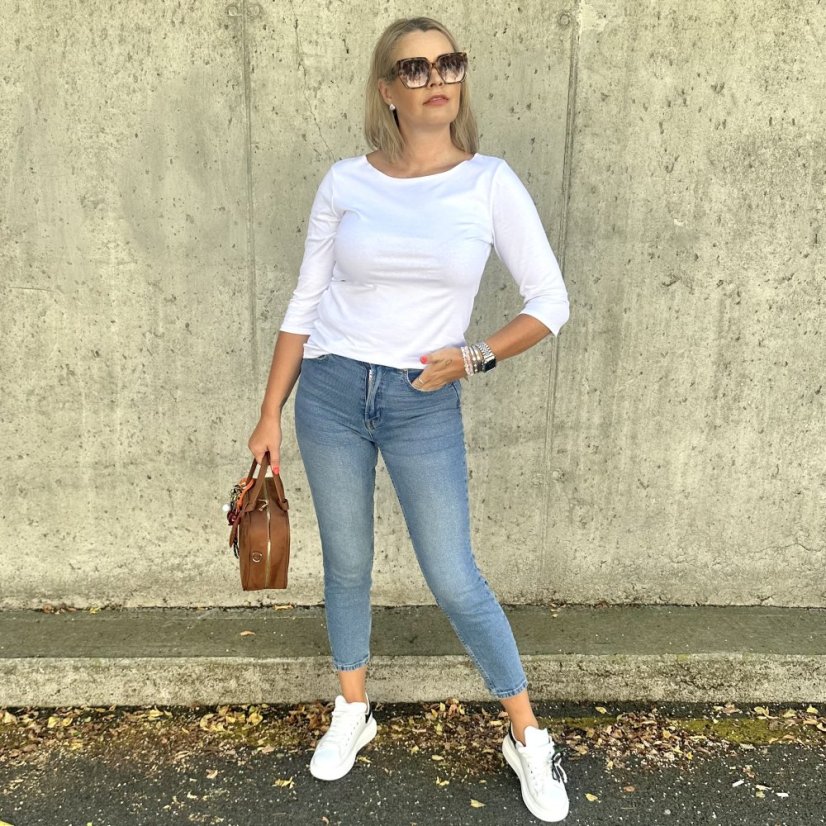 Bílé basic tričko s 3/4 rukávem EDENA