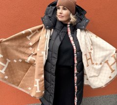 Hnědo-krémová oboustranná maxi šála HERITAGE